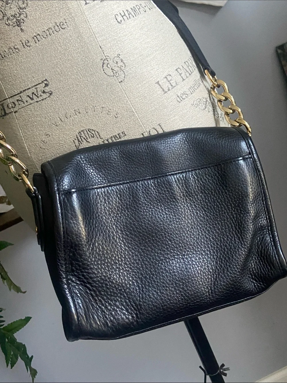 Michael Kors Black Leather Crossbody with Gold MK Emblem Purse Adj Strap